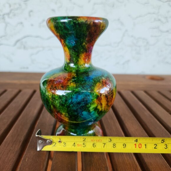 Natural Seven Colors Jade Vase, Hand-Carved Stone Vase, Taiwan 5.5", 818g - Picture 8 of 9